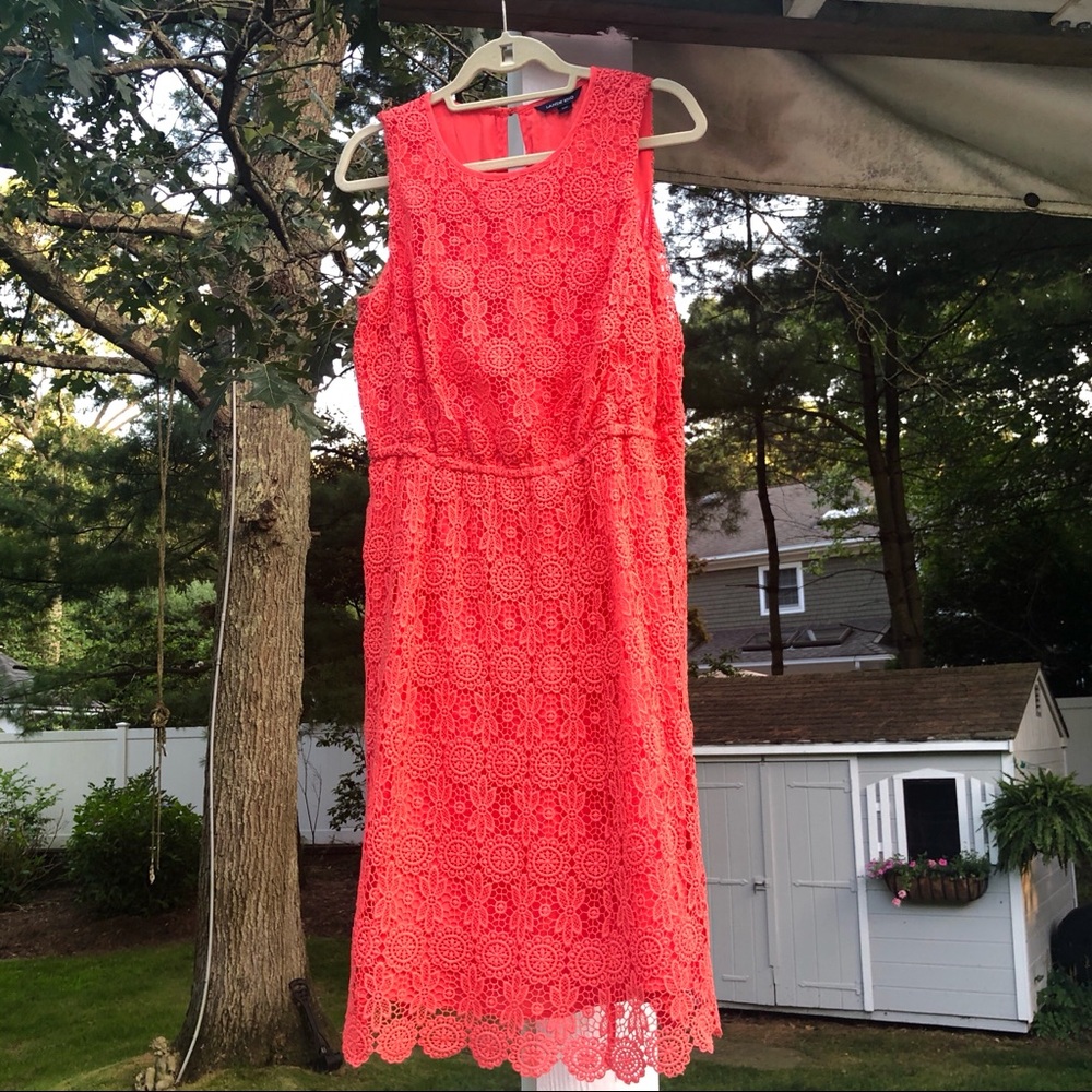 Lands End Peach Lace Dress 14P